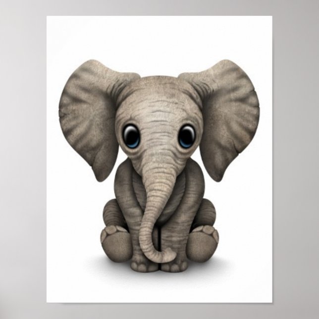 Póster Bebé pequeño elefante sentado, blanco (Frente)