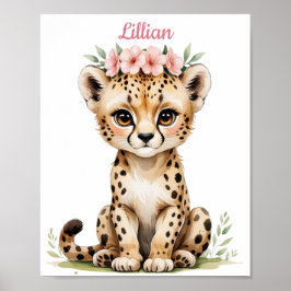Póster Bebé personalizado Cheetah Elegant Safari Nursery