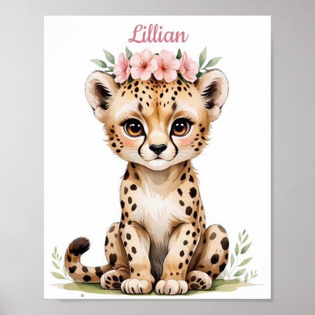 Póster Bebé personalizado Cheetah Elegant Safari Nursery (Frente)