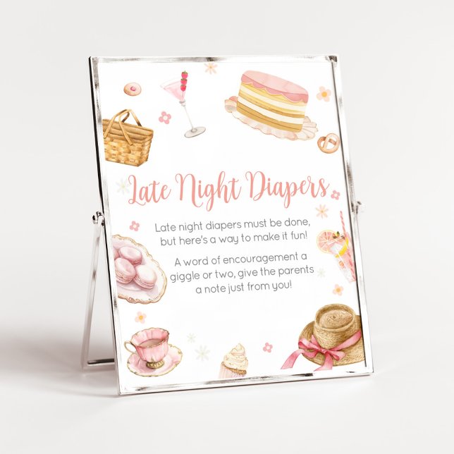 Póster Bebé picnic Brunch Baby Shower Diapers nocturnos t (Picnic Baby Brunch Baby Shower Late Night Diapers Sign)