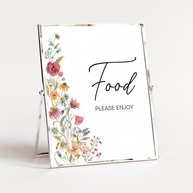 Póster Bebé primaveral con comida Baby Shower en flor (Boho Wildflower Baby Shower Food Sign)