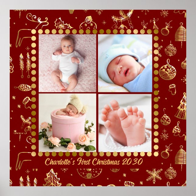 Póster Bebé primera Navidad Magnífica foto de copos de ni (Frente)