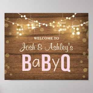 Póster Bebé Q Coed BBQ Baby Shower Signo de bienvenida Rú