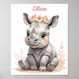 Póster Bebé Rinoceronte elegante Safari personalizado