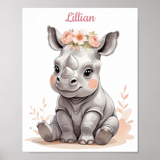 Póster Bebé Rinoceronte elegante Safari personalizado (Frente)