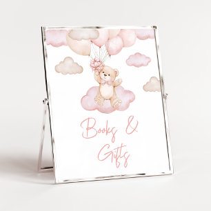 Póster Bebé rosa Bear Globo Baby Shower Libros y regalos