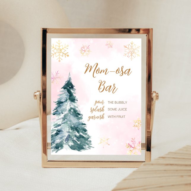 Póster Bebé rosa hace frío fuera del bar Mom Osa (Pink Gold Winter Cold Outside Baby Shower Mom Osa Bar Sign)