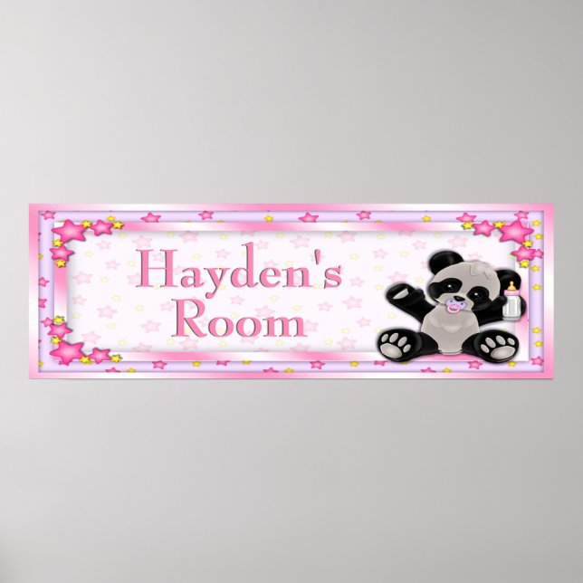 Póster Bebé rosa Panda Personalizable Sala Nombre Poster (Frente)