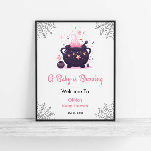 Póster Bebé rosa prepara bienvenida Baby Shower en Hallow