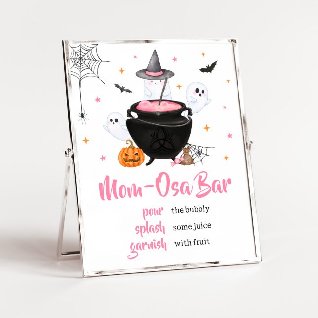Póster Bebé rosado de Halloween está preparando el bar Ma (Baby is Brewing Baby Shower Mom Osa Bar Sign)