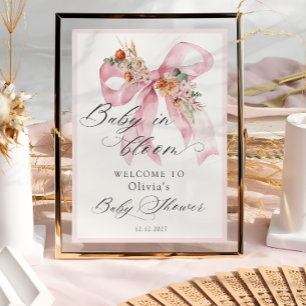 Póster Bebé rosado floral en Baby Shower