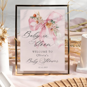 Póster Bebé rosado floral en Baby Shower