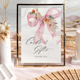 Póster Bebé rosado floral en tarjetas de flores y regalos