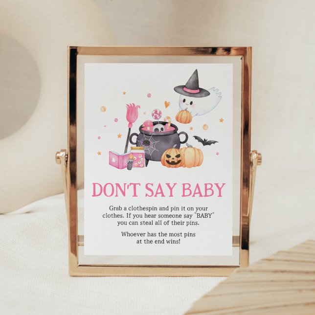 Póster Bebé se está preparando Halloween Rosa No digas Be (Baby is Brewing Baby Shower Don't Say Baby Sign)