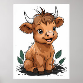 Póster Bebé sentado en Highland Cow Nursery Art