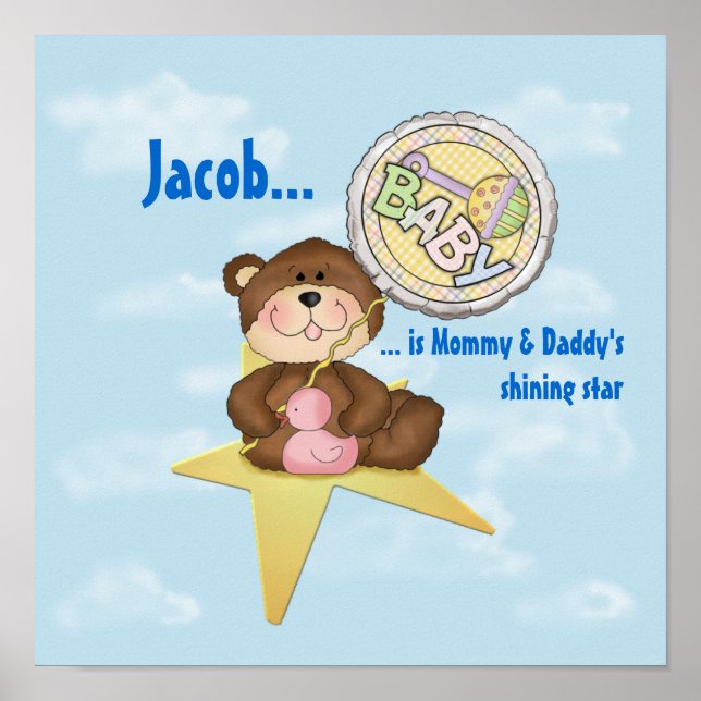 Póster Bebé Teddy Oso en una estrella (Frente)