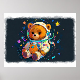 Póster Bebé Teddy Oso soñando con ser astronauta