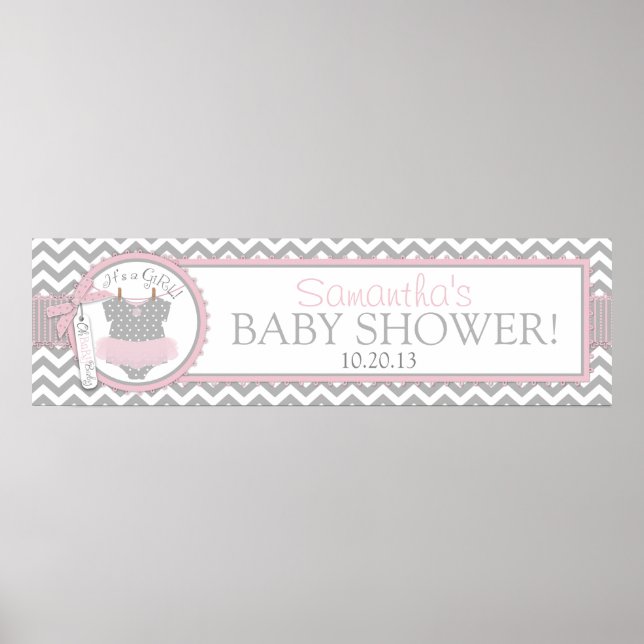 Póster Bebé Tutu Chevron Imprimir banner de Baby Shower (Frente)