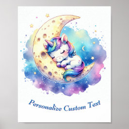 Póster Bebé Unicornio Lindo Personalizado Durmiendo en la