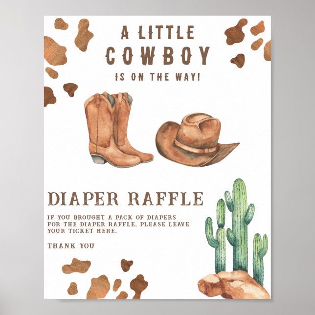 Póster Bebé vaquero al agua - Rifa de pañales (Frente)