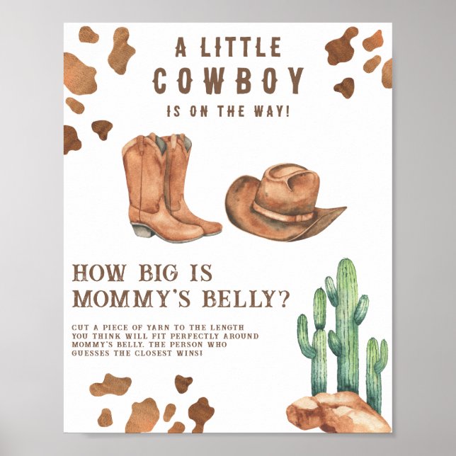Póster Bebé vaquero, ducha de bebé, ¿Qué tan grande es la (Frente)