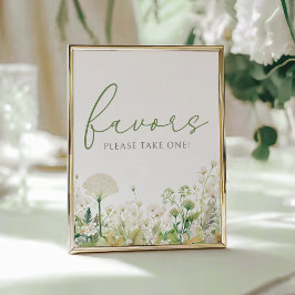 Póster Bebé verde en el Rótulo de flores silvestres en fl