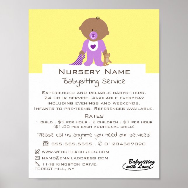 Póster Bebé y oso personalizado, niñera, guardería, guard (Frente)