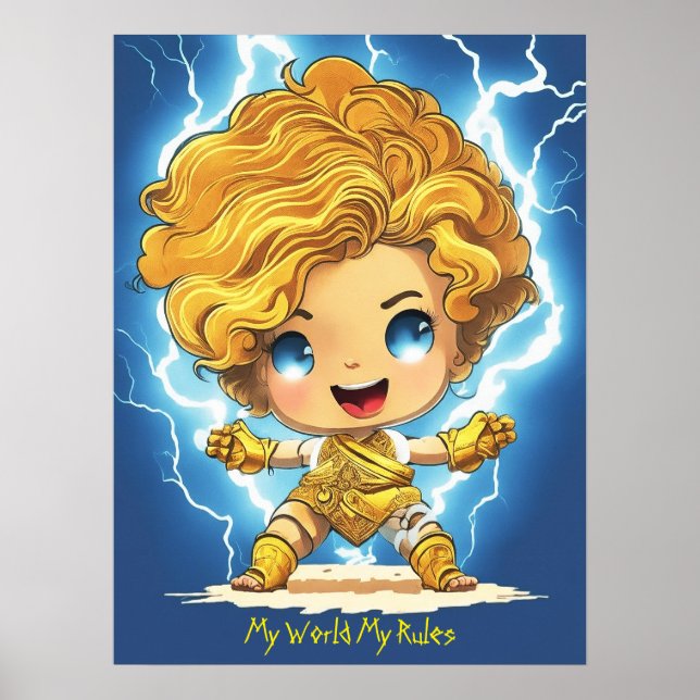 Póster Bebé Zeus "Mi mundo mis reglas" (Frente)
