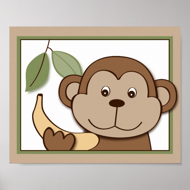 Póster Bebé Zoo Monkey Jungle Animal Wall Art Imprimir 8X (Frente)