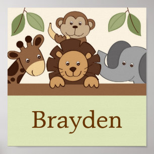 Póster Bebé Zoológico Jungla Animal Nombre personalizado