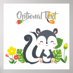 Póster Bebé zorrillo, mariposa y flores