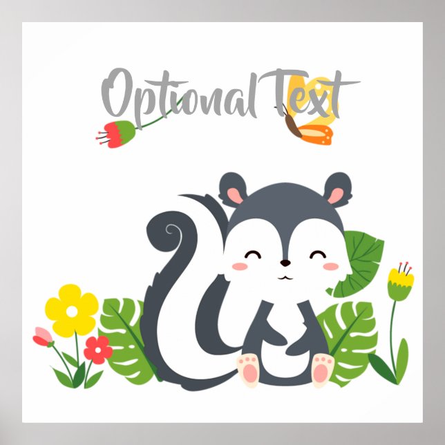 Póster Bebé zorrillo, mariposa y flores (Frente)