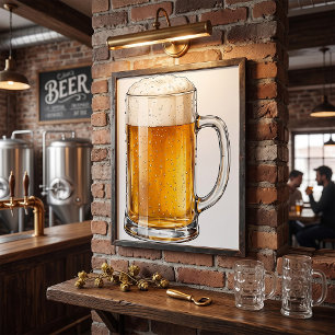 Póster Bebedor de Taza de Cerveza Fría Espumosa