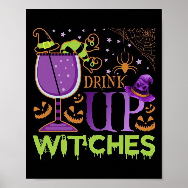 Póster Beber brujas Amante del vino Bebiendo Halloween (Frente)