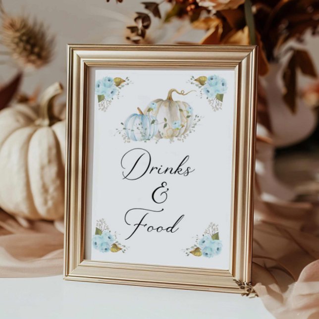 Póster Beber de calabaza para Baby Shower y Rótulo de com (A little Pumpkin Drinks and Food Sign)