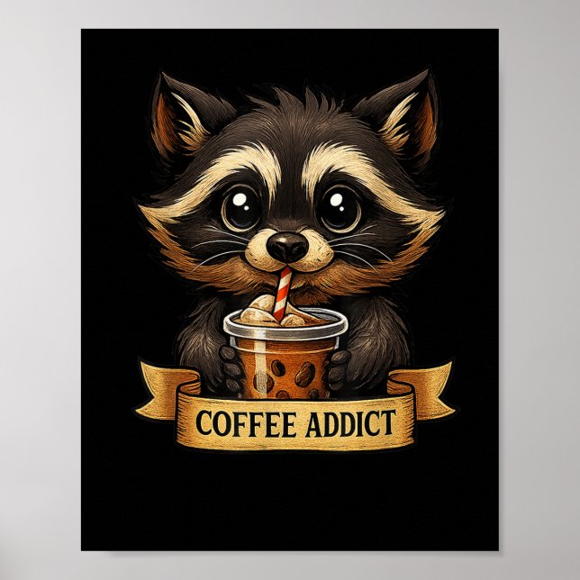 Póster Beber de Raccoon Cute Gracioso Café Para Hombres M (Frente)