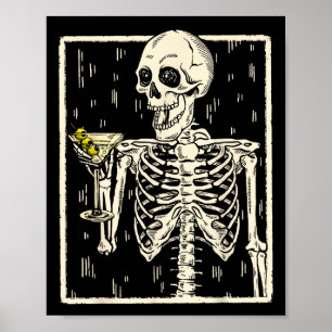 Póster Beber esqueleto Martini Tail Retro Halloween Cos