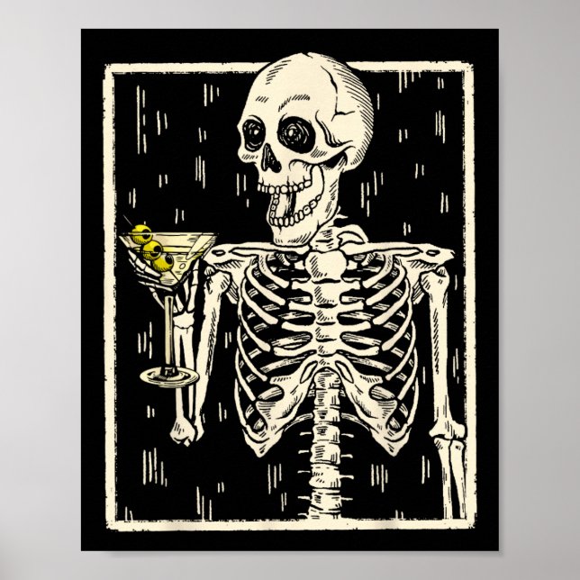 Póster Beber esqueleto Martini Tail Retro Halloween Cos (Frente)