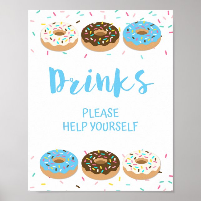 Póster Beber mesa Rótulo  Azul Donut Sprinkle Ducha Rótul (Frente)