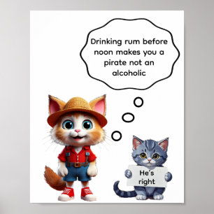 Póster Beber ron antes del mediodía te convierte en pirat