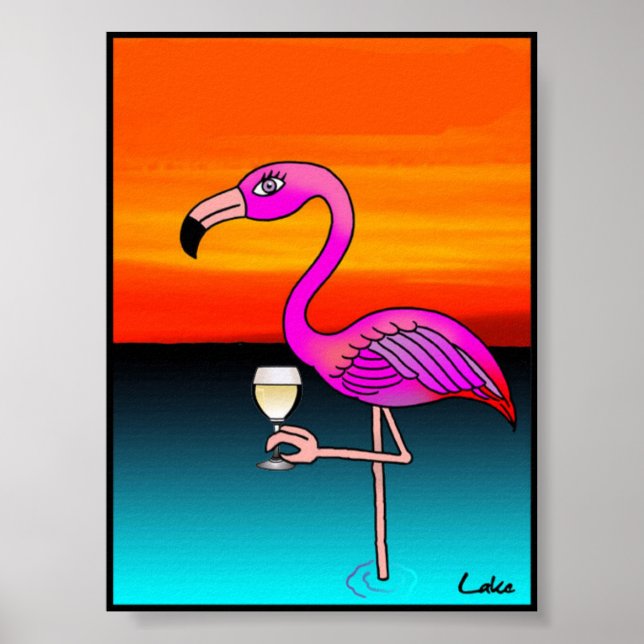 Póster Beber vino divertido Guay poster Flamingo (Frente)