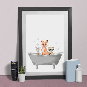 Póster Bebés Animales Adorables Bañándose en la Bañera