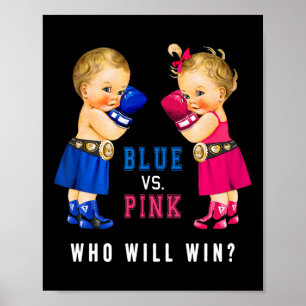 Póster Bebés De Boxeo Azul Vs Rosado Género Revelar Fiest