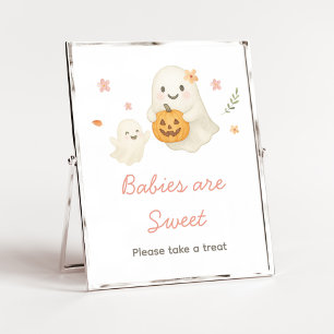 Póster Bebés de Halloween Pink Little Boo son Dulces Letr