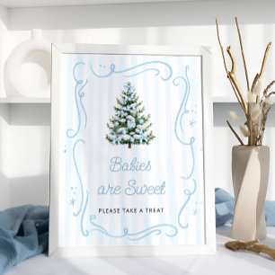 Póster Bebés de Invierno Azul Son Dulces Toma un Regalo