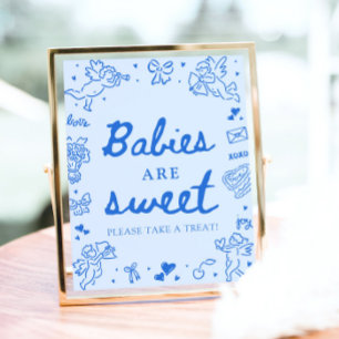 Póster Bebés Dibujados a Mano Azules y Lindos Son Dulces