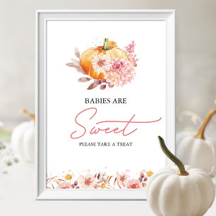 Póster Bebés Otoñales de Calabaza Son Dulces Letrero para
