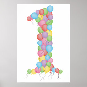 Póster Bebés Primer Fiesta de cumpleaños Globos 1 Poster