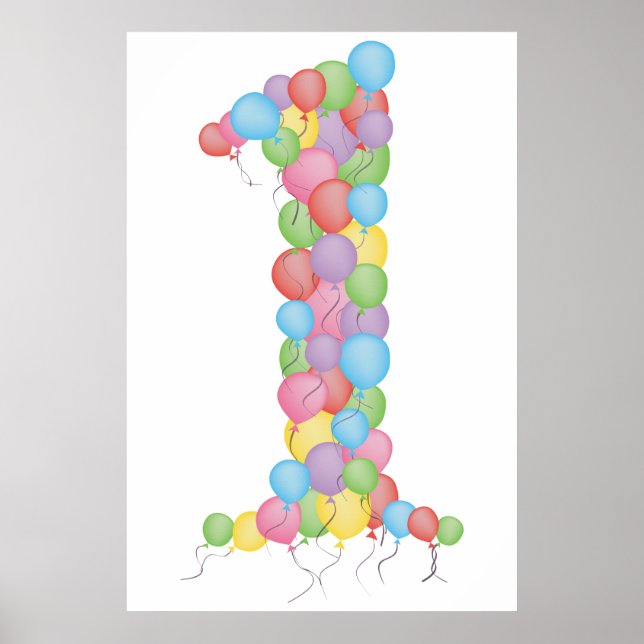 Póster Bebés Primer Fiesta de cumpleaños Globos 1 Poster  (Frente)