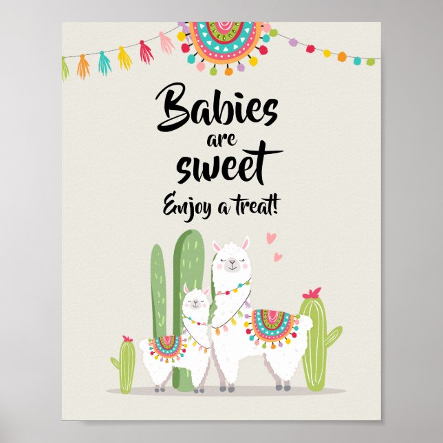 Póster Bebés son Dulce Letrero de Baby Shower de Llama Fi (Frente)